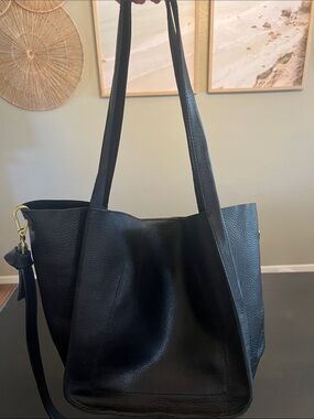 Madewell Sydney Black Leather Tote Bag with Removable Strap